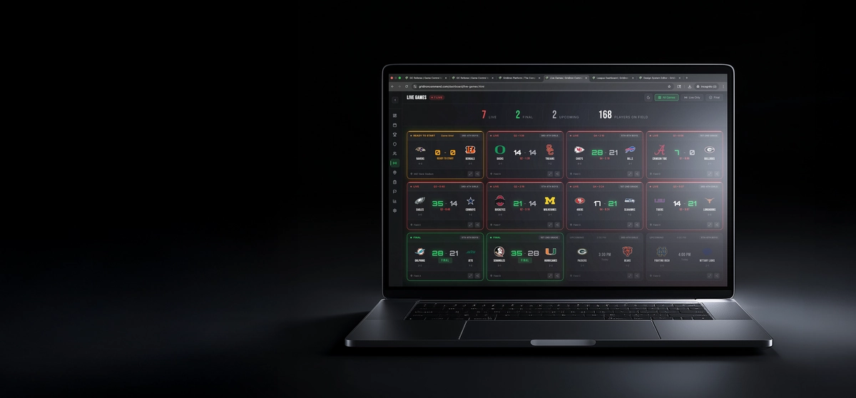 Sideline Command Platform Live Games Dashboard