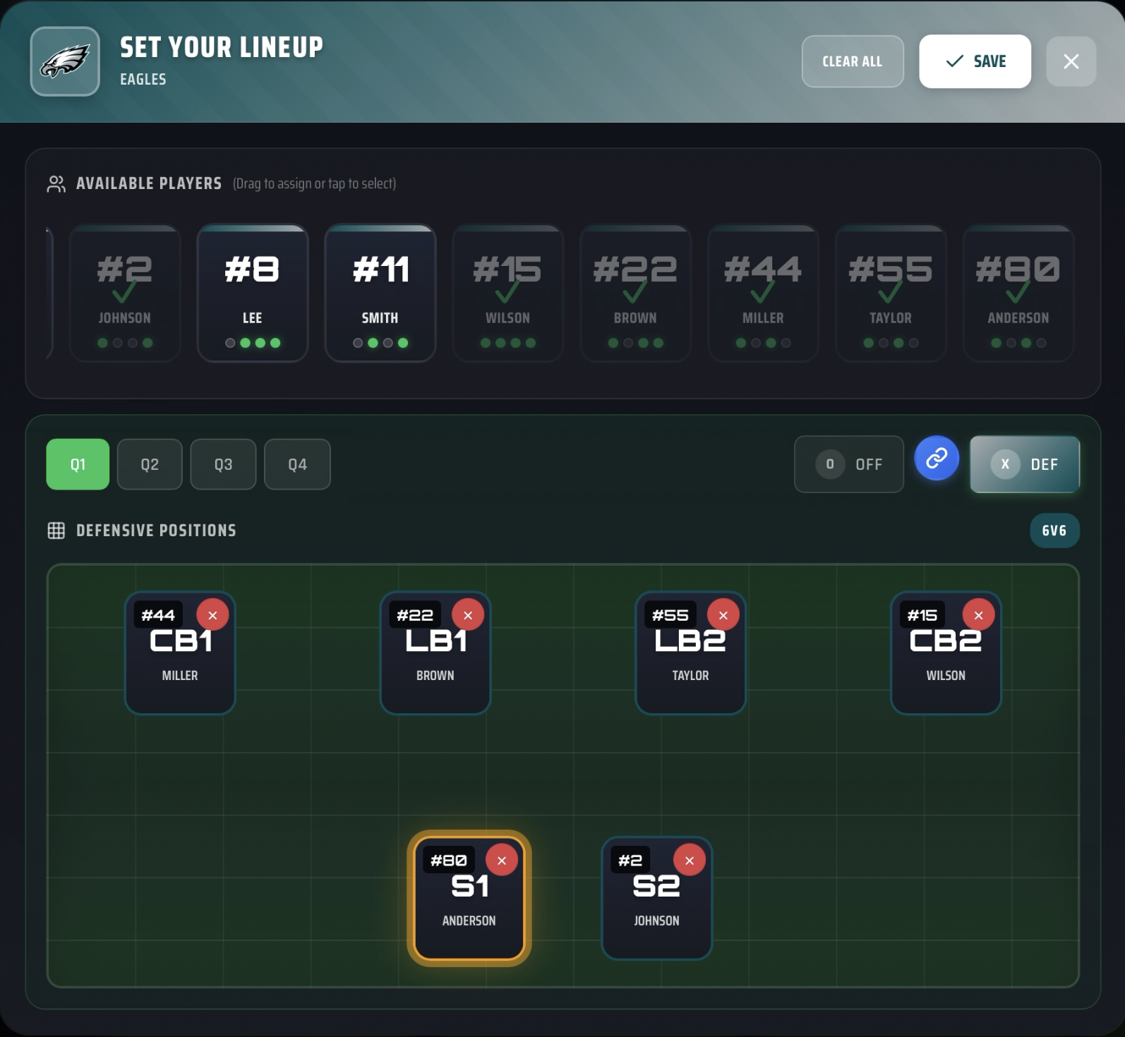 Defensive Lineup Builder