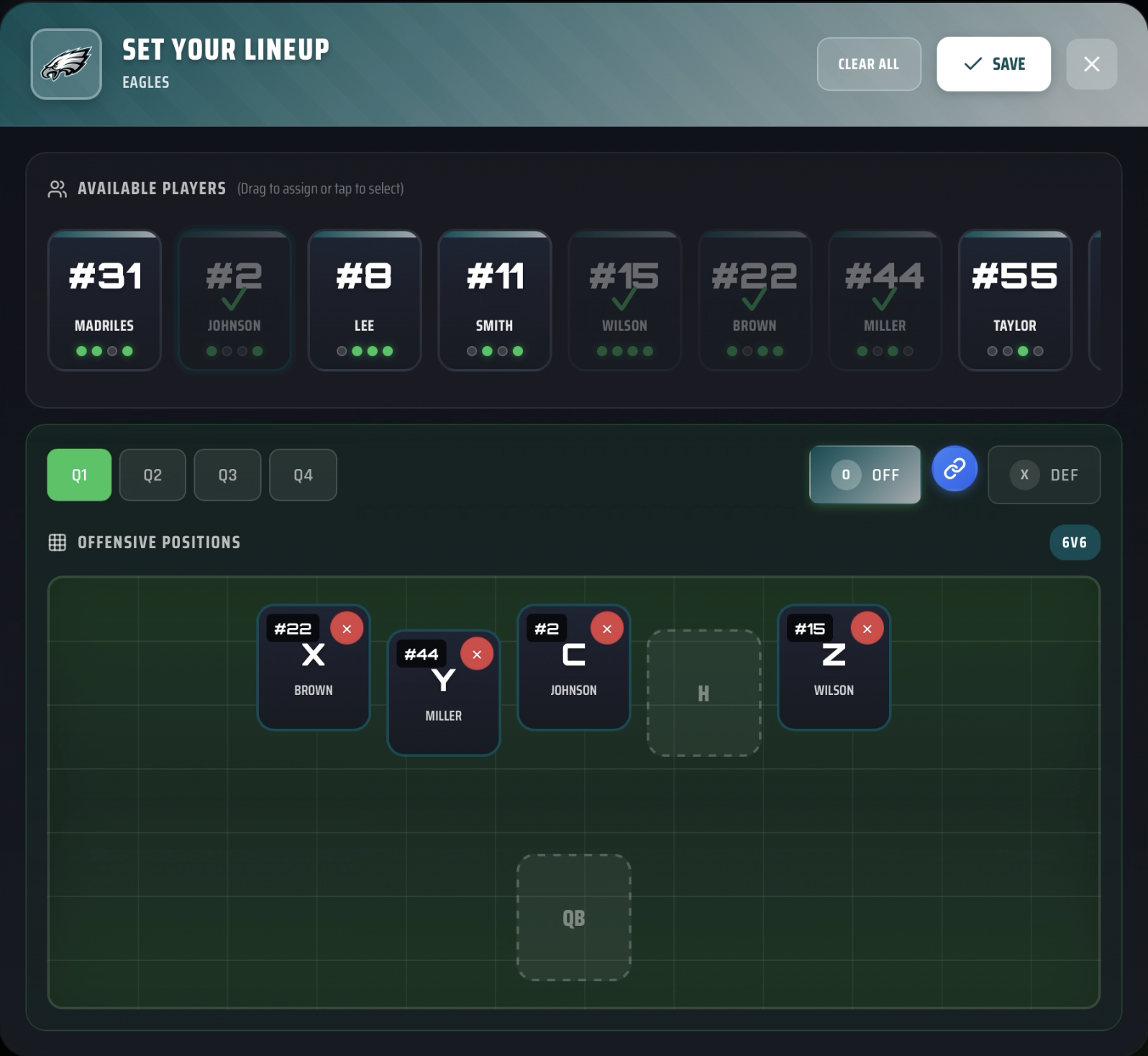 Offensive Lineup Builder